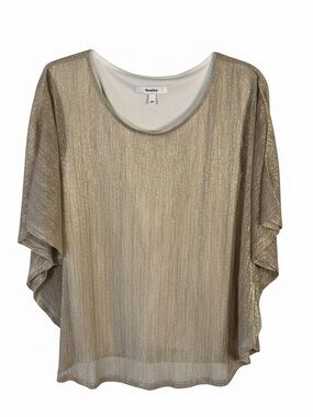 TanJay Shimmering Gold Metallic Blouse Size S Holiday Party  Shimmer Evening